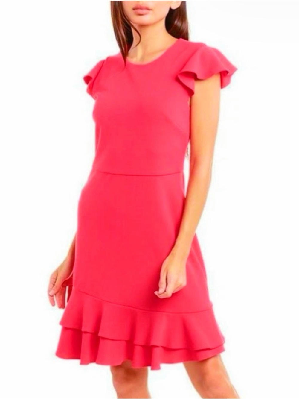 BETSEY JOHNSON Short Sleeve Fitted Ruffle Hem Fuchsia Dress--NWT--10